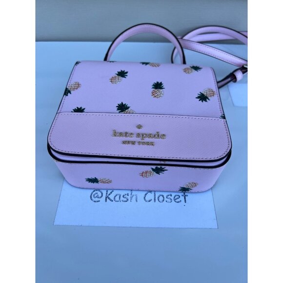 Kate Spade crossbody top handle purse pineapple print square pink multi - Picture 6 of 12